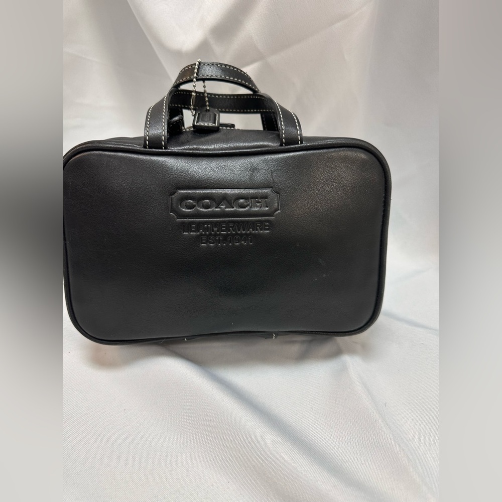 VINTAGE Black Leather Coach Toiletry Bag